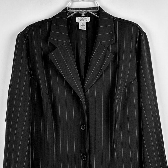 Chelsea Studio Black Pinstripe Long Blazer Coat 18T - ONLY THE COAT (No Pants) - Picture 3 of 11